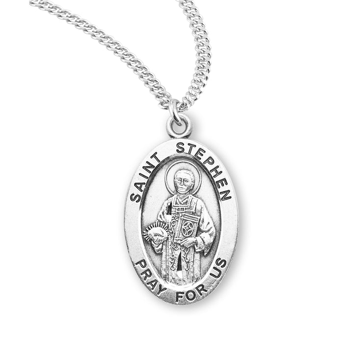 Saint Stephen Oval Sterling Silver Medal - S934920