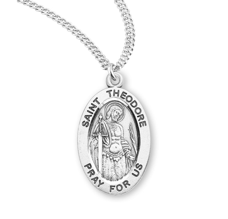 Patron Saint Theodore Oval Sterling Silver Medal - S935020