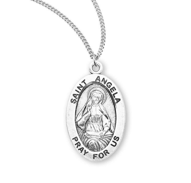 Patron Saint Angela Oval Sterling Silver Medal - S940718