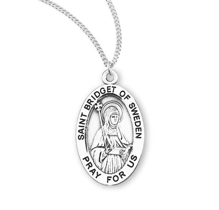 Patron Saint Bridget of Sweden Oval Sterling Silver Medal - S941218