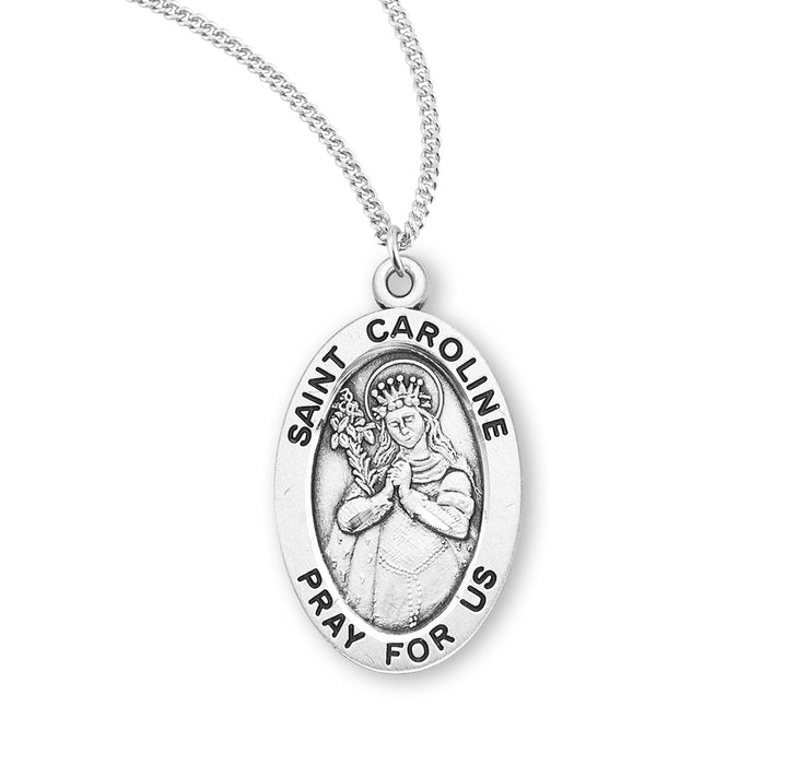 Patron Saint Caroline Oval Sterling Silver Medal - S941818