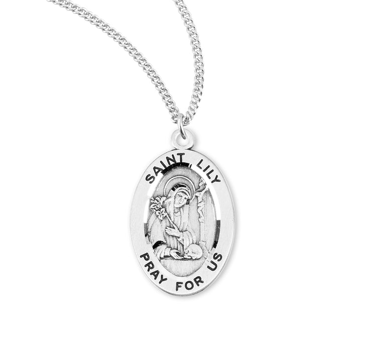 Patron Saint Lily Oval Sterling Silver Medal - S945418