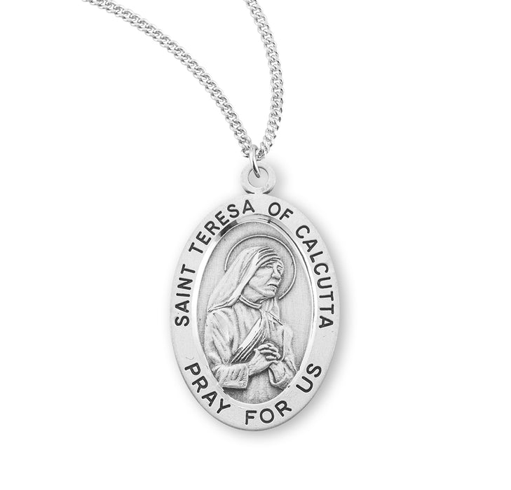 Patron Saint Teresa of Calcutta Oval Sterling Silver Medal - S948818