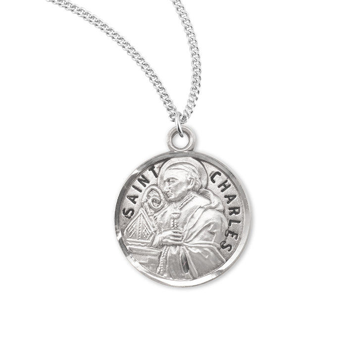 Patron Saint Charles Round Sterling Silver Medal - S953220