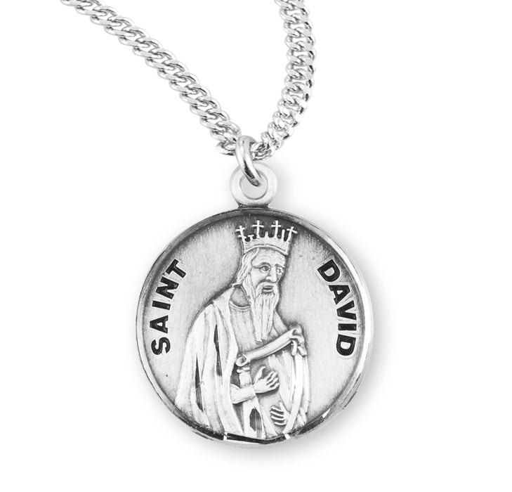 Patron Saint David Round Sterling Silver Medal - S954020