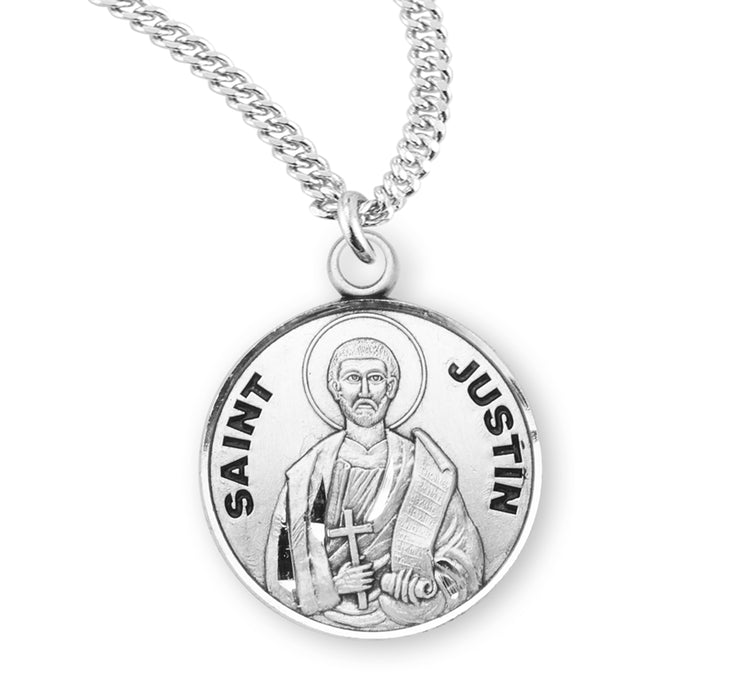 Patron Saint Justin Round Sterling Silver Medal - S960120