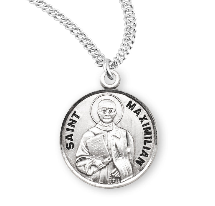 Patron Saint Maximilian Round Sterling Silver Medal - S962020