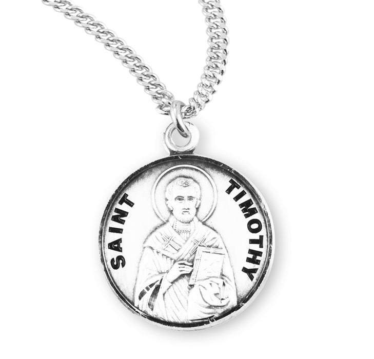 Patron Saint Timothy Round Sterling Silver Medal - S965620