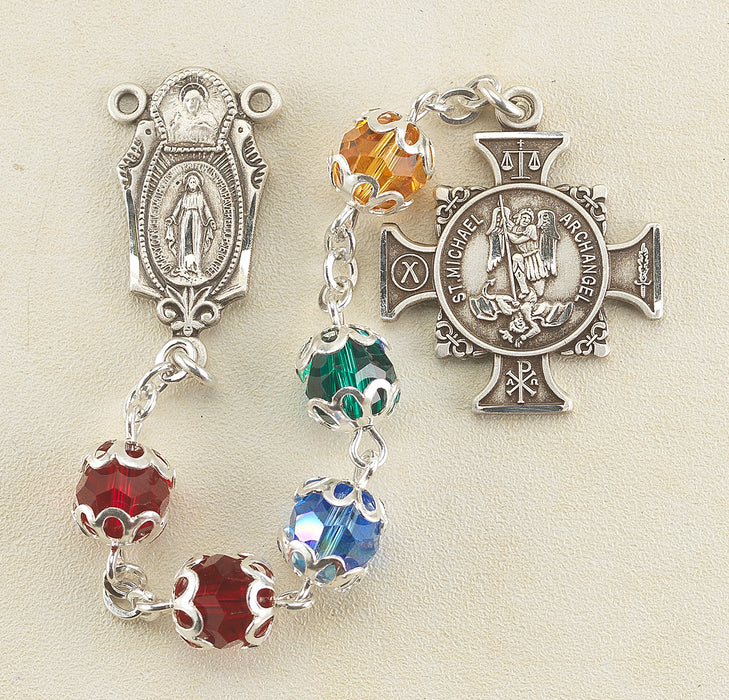 Sterling Silver St. Michael Chaplet made with Finest Crystal Aurora 6mm Beads - SR1614MIC