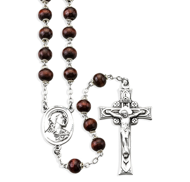 Maroon Round Boxwood Rosary Sterling Crucifix and Centerpiece - SR1960MR