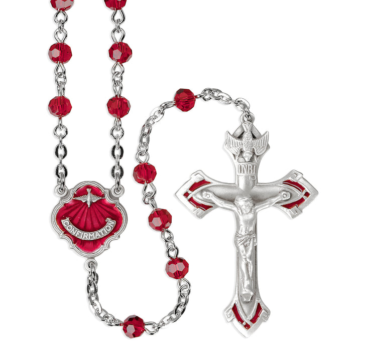 Ruby Round Bead Confirmation Rosary Sterling Crucifix and Centerpiece - SR5050RBHS