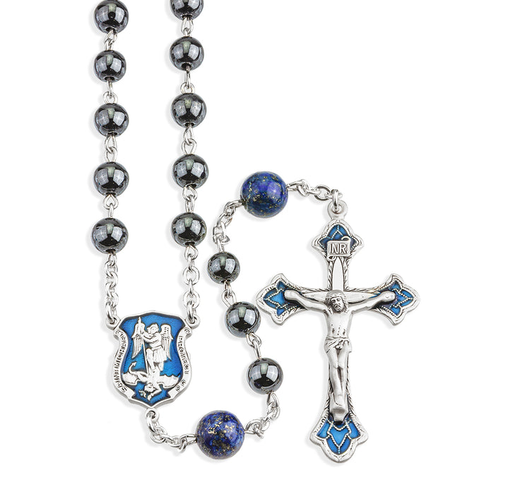 Rhodium Plated Police Rosary with 6mm Genuine Hematite Beads - SR5901PB