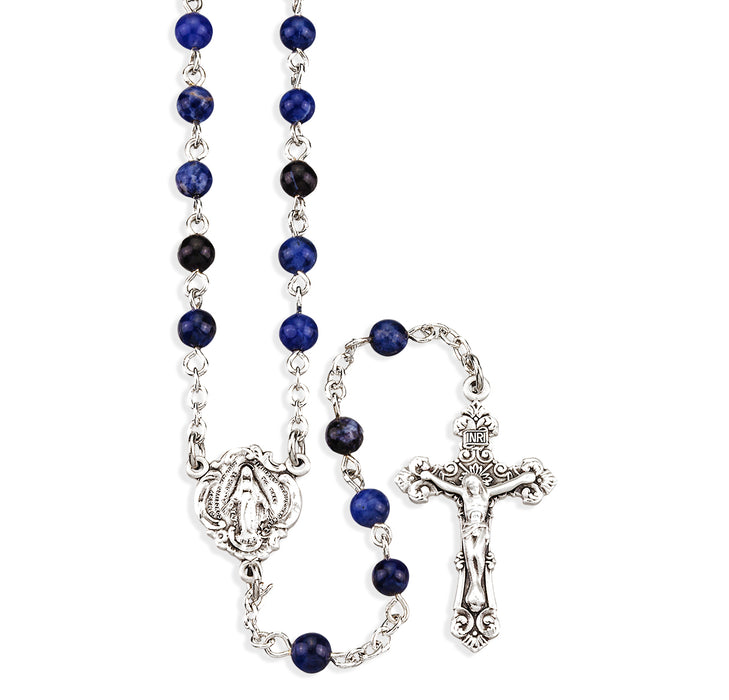 Genuine Sodalite Stone Rosary Sterling Crucifix and Centerpiece - SR7400SL