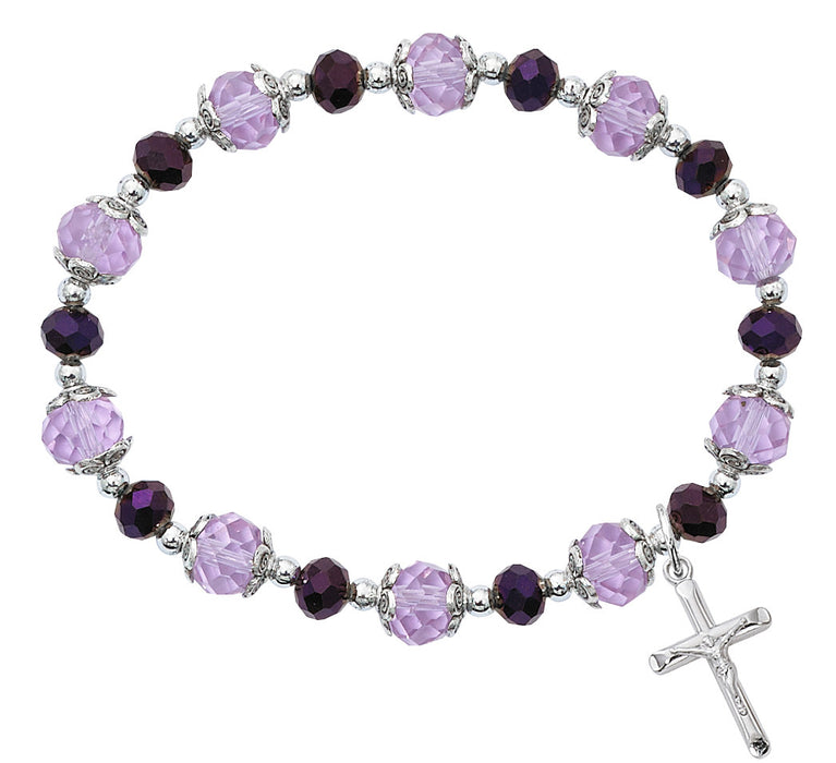 PURPLE CRYSTAL CRUCIFIX STRETCH BRACELET