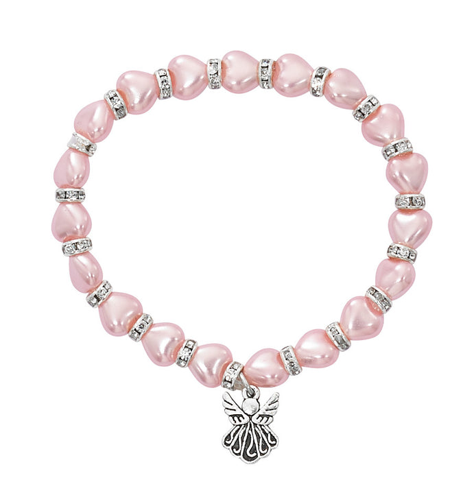 5.5" PINK PEARL HEART BABY STRETCH BRACELET-B1019C